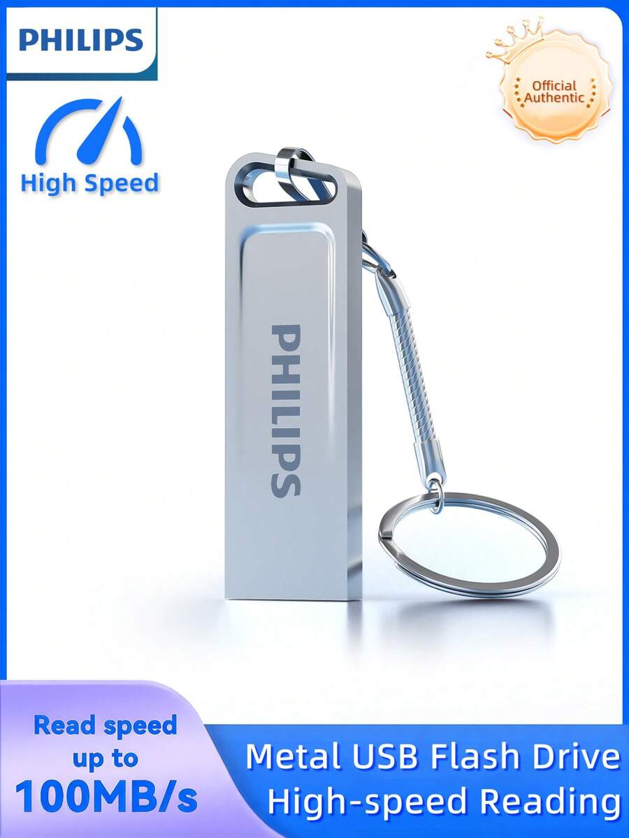 PHILIPS Memoria USB de 128GB, unidad de alta velocidad ultra de 100 MB/s, diseño sin tapa, compatible con USB 2.0 / USB 3.0 / USB 3.1 - Unidad flash USB + cordón - Ver 1