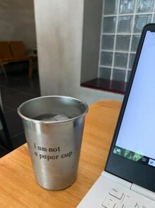 1 件标语图案杯，健康水杯，带标语的金属杯，适合休闲度假、朋友聚会返校 - 銀色 - 查看 2