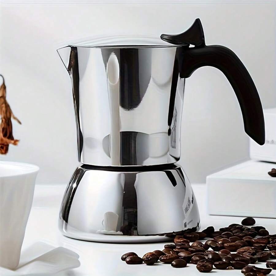1 chiếc ấm pha cà phê Moka bằng thép không gỉ, máy pha cà phê espresso, máy pha cà phê Moka kiểu Ý và , ấm pha cà phê ngoài trời, thép không gỉ 304, dày, bền, tay nghề tinh tế