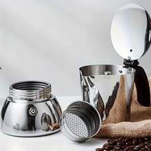 1 chiếc ấm pha cà phê Moka bằng thép không gỉ, máy pha cà phê espresso, máy pha cà phê Moka kiểu Ý và , ấm pha cà phê ngoài trời, thép không gỉ 304, dày, bền, tay nghề tinh tế - Bạc - Xem 6