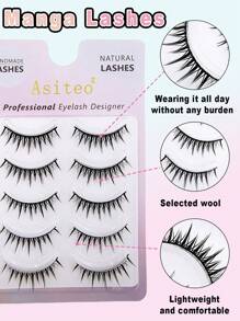 Asiteo 5 Pairs Manga Lashes Faux Mink Eyelashes, Natural & Thick, Lash Extension, Essential Makeup Tool For Travel - 黑色 - 查看 4