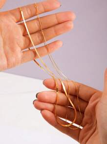 FOREVER QUEEN S925 Sterling Silver Double Layer Snake Bone Chain Women's Fashion Simple  Chain - Gold - View 5