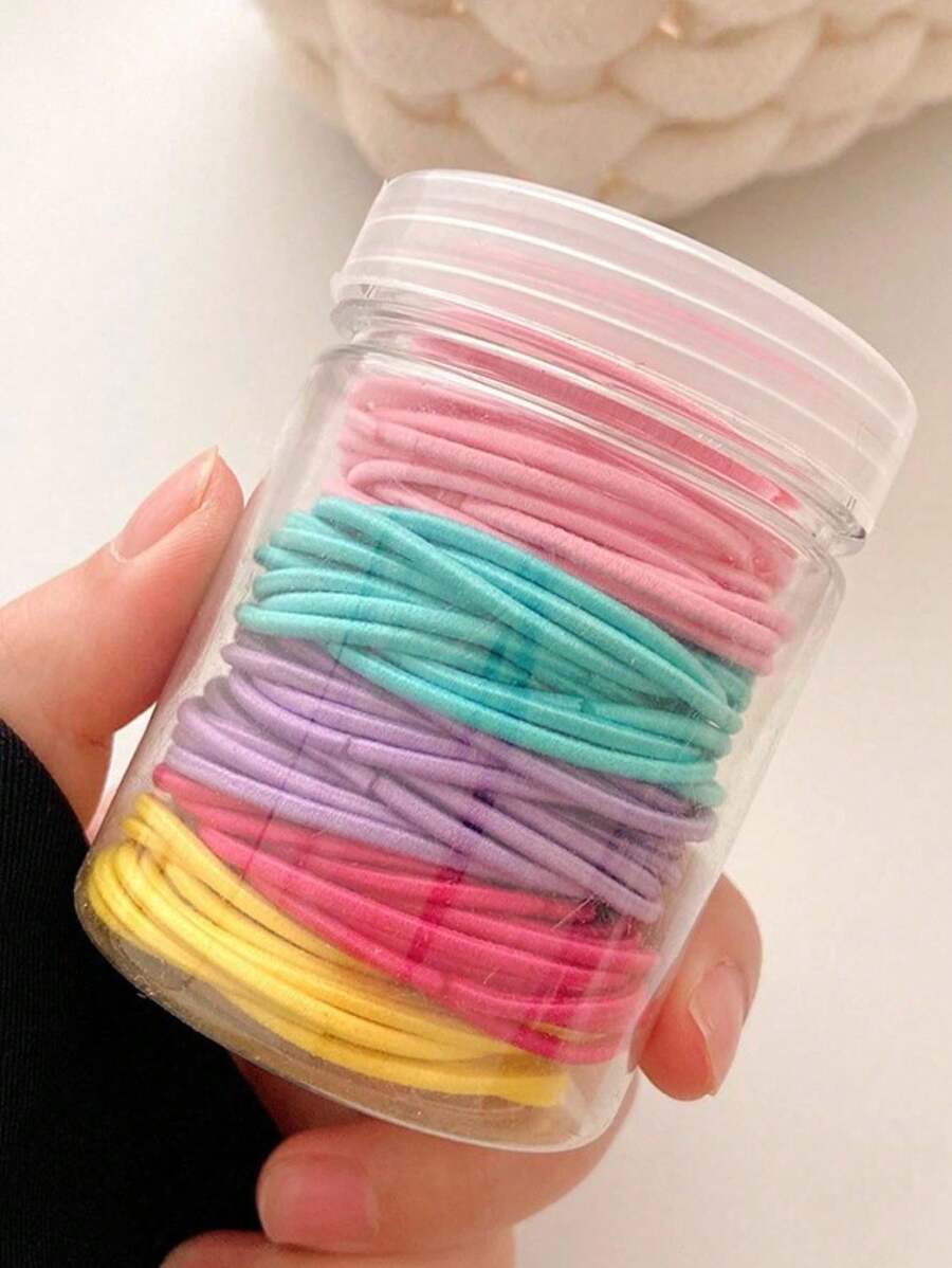 100 条/盒 2 毫米细发带，简单基本款马尾辫夹，适合日常、户外、休闲、运动发饰 - 糖果色 - 查看 1