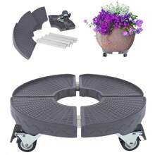 LILIIN Adjustable Plant Roller Round, 360° Rotating Wheels, Non-Slip PP Panel Rolling Board For Flower Pots And Furniture, Load Capacity 300 Kg (Black / Gray)