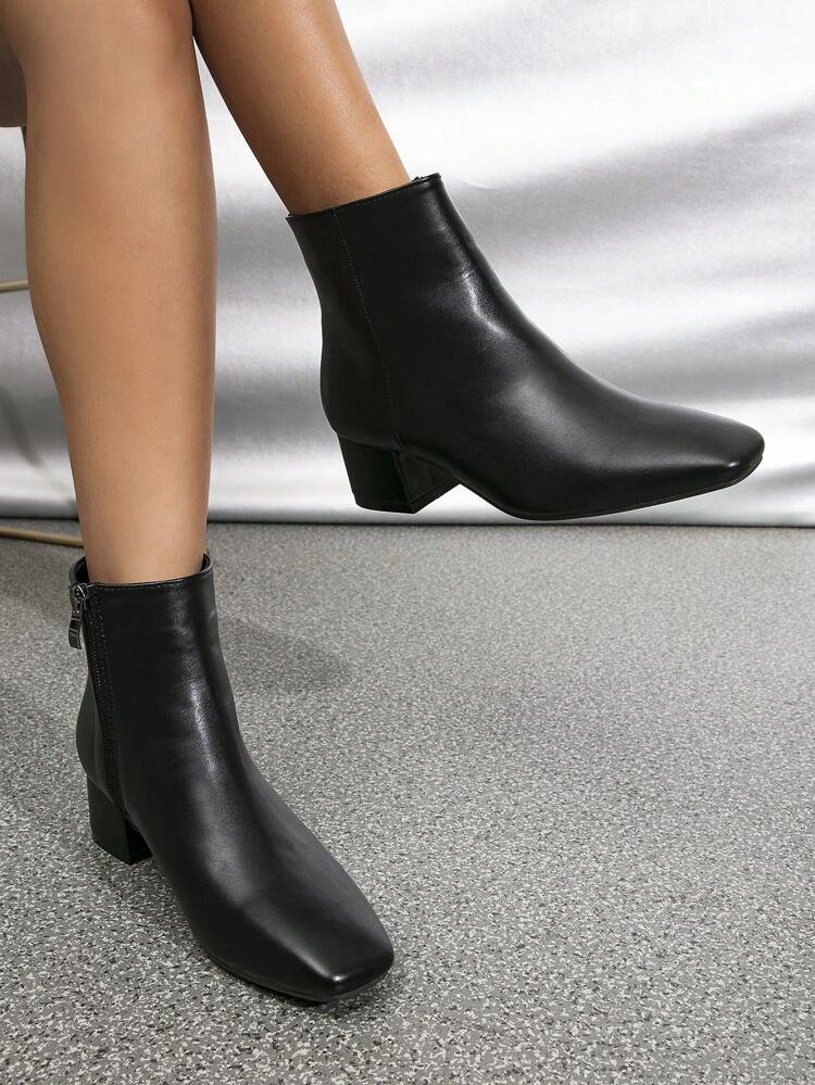 Fall/Winter 2025 Women Simple Versatile Comfortable Square Toe Mid-Low Heel Ankle Boots