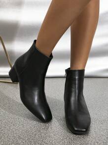 2025 秋冬女士简约百搭舒适方头中低跟踝靴