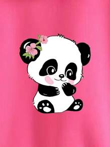 Capucha con estampado de panda con bolsillo de canguro con cordón con forro térmico - Rosa Fucsia - Ver 6