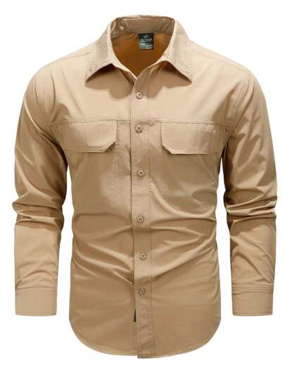 1pc Men's New Quick-Dry Multi-Pocket Shirt, Outdoor Sports Casual Workwear Christmas Shirt Jacket