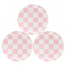 24pcs Pink And White Checkered Paper Plates, Disposable Checkered Party Plates, Suitable For Parties, Gatherings, Birthdays, Celebrations - Multicolor - View 6
