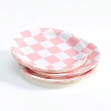 24pcs Pink And White Checkered Paper Plates, Disposable Checkered Party Plates, Suitable For Parties, Gatherings, Birthdays, Celebrations - Multicolor - View 5