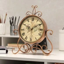 Đồng hồ để bàn sơn sắt phong cách Châu Âu cổ điển có màn hình hiển thị bản đồ thế giới, đồng hồ treo tường/để bàn không tích tắc, im lặng, dùng để trang trí phòng ngủ, văn phòng tại nhà, thích hợp làm quà tặng ngày lễ - Nhiều màu - Xem 4