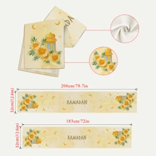 1 Stück goldfarbener Mond & Stern Blumen gemusterter Tischläufer, moderne leinenähnliche rutschfeste und hitzebeständige Tischsets, leicht zu reinigen, geeignet für Ramadan, Familientreffen, Feiertage, Outdoor-Dining, Küchendekoration - Verschiedenfarbig - Übersicht 2