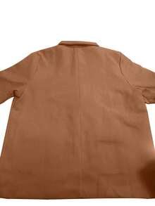 Plus Size Women Solid Color Long Sleeve Pocket Button Collar Vintage Overcoat, Autumn/Winter - Apricot - View 5