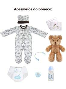 Brastoy Boneco Bebê Reborn 48cm 100% Silicone Com Pelúcia Roupas e Acessórios Completo