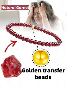 1pc Natural Garnet Beaded Bracelet, Fashionable Jewelry Accessory, Luxury Crystal Bracelet With Elastic Adjustable Design - Wealth & Romance Attraction, Suitable For Women's Daily Work, Vacation, Party Wear, Surprising Women's Jewelry