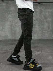 修身男士时尚高腰韩版紧身牛仔裤 - 黑色 - 查看 5