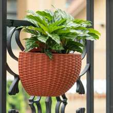 1pc European-Style Imitation Rattan Wall-Hung Semi-Circular Flower Pots, Non-Perforated Hanging Flower Baskets, Balcony Slouchy Flower Pots, Wall-Hung Hydroponic Flower Pots