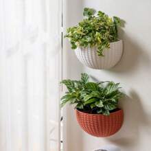 1pc European-Style Imitation Rattan Wall-Hung Semi-Circular Flower Pots, Non-Perforated Hanging Flower Baskets, Balcony Slouchy Flower Pots, Wall-Hung Hydroponic Flower Pots