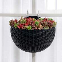 1pc European-Style Imitation Rattan Wall-Hung Semi-Circular Flower Pots, Non-Perforated Hanging Flower Baskets, Balcony Slouchy Flower Pots, Wall-Hung Hydroponic Flower Pots