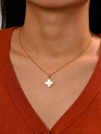 TONSI 1 Pc Stainless Steel Four-Leaf Clover Jewellery Set Necklace Bracelet Ring Earrings Simple Fashion Matching Set The Best Holiday Gift For Family, Mother, Daughter, Friends, And Colleagues