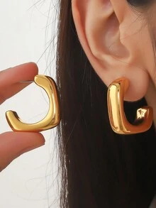 4对极简主义花卉/水滴元素耳环，小号C形耳环，扭曲水滴形素面金属耳钉 - 水滴耳環套 - 查看 3