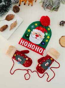 1 套卡通动物星字母圣诞树圣诞老人提花圣诞帽带 LED 灯，秋冬 - 彩色 - 查看 15