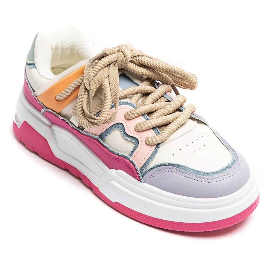 Fashionable Versatile Casual Thick Sole Sneakers - Hot Pink - View 1