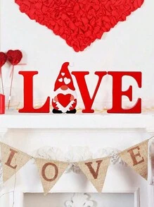 Bộ 4 đồ trang trí rỗng màu đỏ "LOVE", Quà tặng trang trí ông già không mặt, Đồ thủ công bằng gỗ hình trái tim thủ công, Thích hợp cho gia đình, ngày lễ, Phụ kiện trang trí bằng gỗ cho bàn ăn, Đồ trang trí tự làm, Đạo cụ chụp ảnh - Nhiều màu - Xem 2