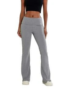 Women Fold Over Flare Yoga Pants Spring Summer High Waisted Bell Bottom Pants Lounge Stretch Slimming Yoga Leggings Pregnancy Pant Y2k Joggers Streetwear - Xám - Xem 2