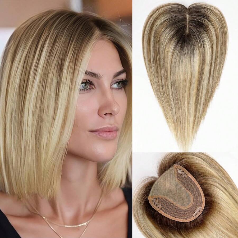 14 Inch Hair Toppers For Women 100% Human Hair 5x5.5 Inch Base Hair Toppers For Women With Thinning Hair Real Human Hair Topper - Brown With Blonde - View 1