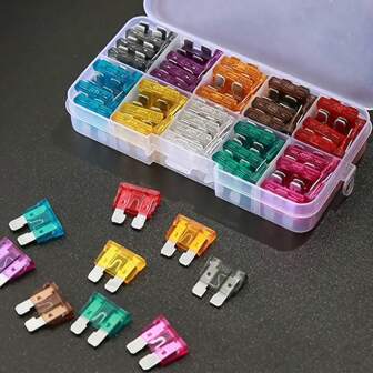 100 pezzi/120 pezzi Kit di fusibili per veicoli - Fusibile a spina in alluminio da 2-35A con scatola e molletta, set di fusibili a lama per auto, camion, ecc.