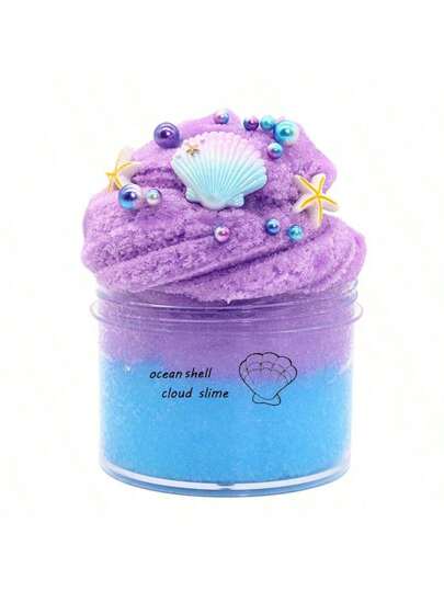 1 set Juego de slime con estrellas de mar y conchas de mar de 100ml/caja, juguete de alivio del estrés DIY con perlas y decoraciones de conchas aleatorias, juguete de slime esponjoso con diseños de pegatinas de accesorios aleatorios, Slime, Taba Squishy, Slime>Nube, Slime Boba, Slime de fresa, Juguetes de Slime