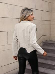 Giolshon Women's Fashionable Commuter Jacket With Pockets - Perfect For Autumn And Spring Seasons Leather Women Jacket - Beige - View 2