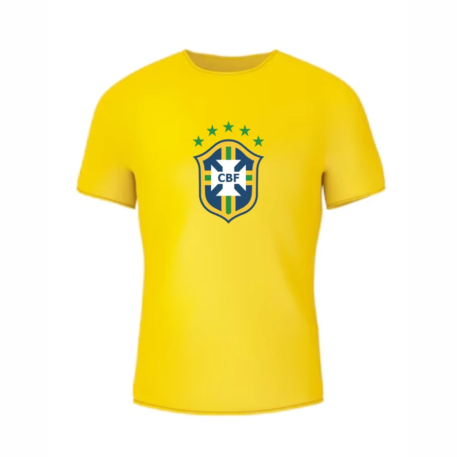 Basic Brazil Football Team Fan T-Shirt 100% Cotton Promotion - 黃色 - 查看 1