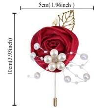 Men's Golden Leaf & Faux Pearl Rose Design Elegant Lapel Brooch Pin, Suit Accessory XH815B Valentines - Length 10cm*Width 5cm - View 5