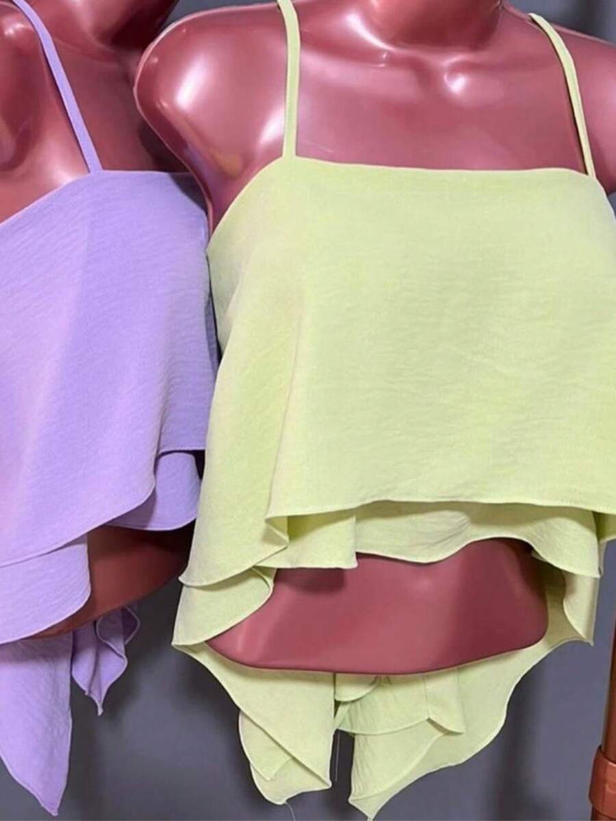 CROPPED TOP WITH TWO RUFFLES SUCCESSFUL BLOGGER DRESS - 見石灰 - 查看 1