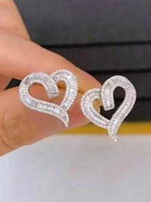 1 Pair Romantic Cubic Zirconia Heart Stud Earrings, Suitable For Women, Can Be Worn For Weddings, Engagements, Anniversaries, Parties, Valentine's Day And Other Occasions - 1# - View 2