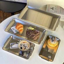 1pc Stainless Steel Rectangular Tray, Baking Tray, Toaster Oven Tray, Sushi Platter, Kitchen Steamer Biscuit Tray, Household Cooking Tool - Multicolor - View 10