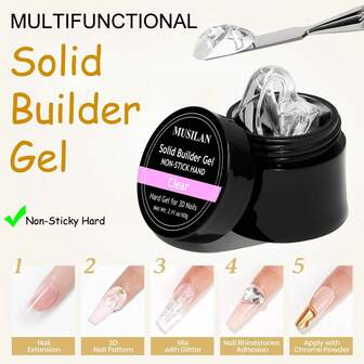 Gel de construcción sólido MUSILAN, 60g de gran capacidad, gel sólido y transparente, gel multifuncional para esculpir en 3D, gel sin pegajosidad para tallado a mano, gel de extensión de uñas UV/LED para arte de uñas, gel de escultura para arte de uñas, gel de moldeado en 3D para arte de uñas