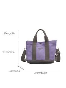 Autumn/Winter New Fashion Khaki Tote Bag Niche Casual Shoulder Crossbody Bag With Solid Letters Ladies Canvas Bag, Artistic Style School Bag & Book Bag For Women Or Students, Perfect For Books, Shopping, Back To School And More - Purple - View 2