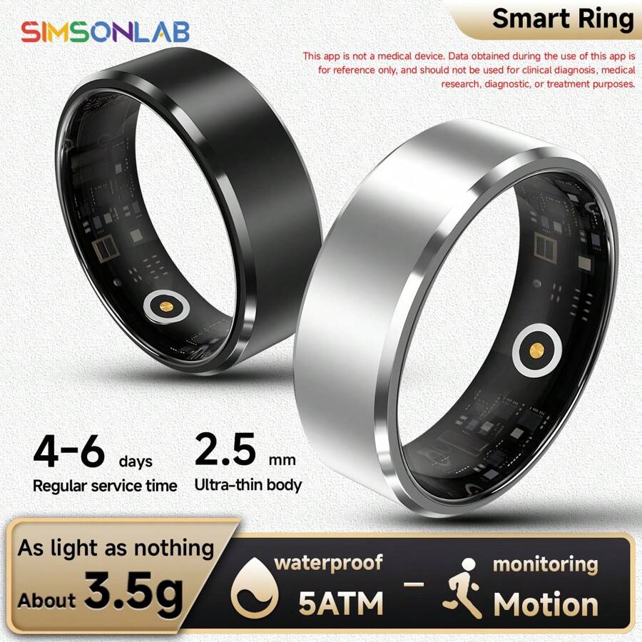 SIMSONLAB Anillo inteligente actualizado para hombres y mujeres, con funciones de registro de ejercicio, podómetro, monitoreo de calorías, rastreador de fitness con 24 modos deportivos, anillo inteligente de moda compatible con iOS/y Android - Plateado - Ver 1