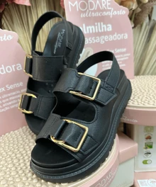 Modare Ultra Comfort Platform Sandal With Buckle Adjustment For Women's - Đen - Modare Fit - Xem 4