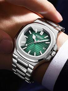 1 pièce Montre pour homme, cadran carré, étanche 50 m, boîtier en acier inoxydable 316 anti-rouille, lumineux, mouvement à quartz japonais importé - Haute qualité, pile japonaise longue durée, calendrier, garde-temps précis. Cadeau d'anniversaire, fête des pères, mariage, souvenir, rentrée scolaire