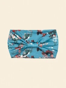 新款波西米亚风格玫瑰印花弹性头带，宽扭发带适合户外、运动、瑜伽、健身服、优雅街头派对，涤纶，四季头巾头带吸汗带