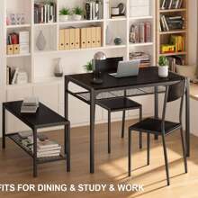4 Pieces Kitchen Dining Table Set, Dining Table And Chairs Set With 2 Back Chairs And A Bench, Multi-Scenario Use, Can Be Used As A Dining Table, Office Table, Shelves - 黑色 - 查看 4
