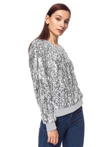 Sudadera de mujer con mangas largas, puños acanalados y detalles de lentejuelas y brillo - Plateado - Ver 4