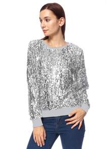 Sudadera de mujer con mangas largas, puños acanalados y detalles de lentejuelas y brillo - Plateado - Ver 3