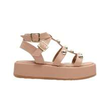 Comfortable Nude Flatform Women's Sandal With Gold Rivets – Style And Comfort - 裸體 - 查看 4