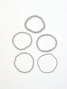 5 件/套简约 CCB 串珠弹性脚链，多功能脚链套装 - 銀色 - 查看 4