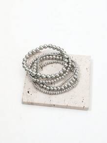 5 件/套简约 CCB 串珠弹性脚链，多功能脚链套装 - 銀色 - 查看 3